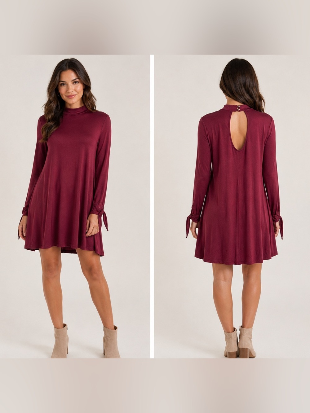 NWT Audrey 3+1 Wine Burgundy Long Sleeve Tunic Top Mini Dress M Medium